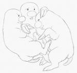 2015 animal_genitalia dugtrio erection feral feralized generation_1_pokemon genitals graphite_(artwork) group group_sex male male/male mammal monochrome nintendo penis pokemon pokemon_(species) sex simple_background smile tapering_penis threesome tongue traditional_media_(artwork) trio white_background yaroul