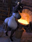 3:4 3d_(artwork) absurd_res anthro anvil apron apron_only areola axe big_breasts big_butt black_nipples blacksmith breasts butt butt_pose canid canine canis chadotexas clothed clothing detailed_background digital_media_(artwork) feet female fire forging fur hair hammer hi_res huge_breasts inside mammal medieval melee_weapon mostly_nude mythological_canine mythological_creature mythology nipples polearm pose side_boob smithing smithy solo spear standing sword thick_thighs toes tools weapon werecanid werecanine werecreature werewolf wolf