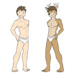 1:1 alternate_species anthro briefs bulge casey_ramser clothed clothing deer duo fuze hands_on_hips hi_res human humanized male mammal navel nipples simple_background smile smirk texnatsu tighty_whities topless underwear underwear_only white_background white_briefs white_clothing white_underwear