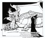 1994 anthro bone clothing dragon duo english_text female hat headgear headwear horn magic male monochrome mythological_creature mythological_scalie mythology scales scalie signature skull tail text tim_o'rourke traditional_media_(artwork) wings wizard_hat