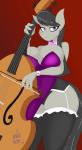 2016 4_fingers anthro anthrofied big_breasts bow_(feature) bow_(stringed_instrument) bow_tie bowed_string_instrument breasts cleavage clothed clothing collar double_bass dress equid equine eyebrows eyelashes female fingers friendship_is_magic garter_belt garter_straps hair hasbro hi_res horse huge_breasts jrvanesbroek legwear long_hair looking_at_viewer mammal musical_instrument my_little_pony octavia_(mlp) playing_cello playing_music pony raised_eyebrow red_background simple_background sketch solo stockings string_instrument text thick_thighs thigh_highs wide_hipped_female wide_hips