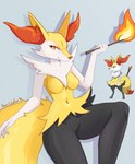 anthro big_ears braixen breasts dein-schatten elemental_manipulation female fire fire_manipulation generation_6_pokemon hi_res inner_ear_fluff medium_breasts nintendo nude pokemon pokemon_(species) red_eyes solo stick tail tuft