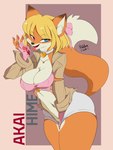 2024 akai_hime_(wild_assault) anthro big_breasts blonde_hair blood bodily_fluids breasts canid canine canis character_name cleavage clothed clothing combat_cat_studio digital_media_(artwork) female fox hair heterochromia hi_res hidden-cat jacket mammal multicolored_body signature solo tail text thick_thighs tongue tongue_out topwear wild_assault