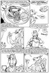 2019 anthro beverage black_and_white cheese clothed clothing comic dairy_products dialogue dragon duo eating english_text equid equine european_mythology eyeball female food frill_(anatomy) fully_clothed grin gustav_(here_there_be_dragons) hair here_there_be_dragons horn horse karno mammal monochrome mythological_creature mythological_scalie mythology open_mouth open_smile pitcher scalie smile speech_bubble teeth text tongue tongue_out western_dragon wings zashy