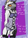 anthro camera_view clothing dialogue english_text female fur kinktober lana_(naysayingmongrel) legwear lingerie multicolored_body multicolored_fur naysayingmongrel orange_eyes orange_sclera pupils slit_pupils text the_nature_of_predators thigh_highs venlil_(the_nature_of_predators)