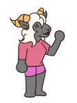 3:4 anthro bennet_(bennetdasheep) bennetdasheep black_body bottomwear bovid caprine chibi clothing fur hi_res hotpants male mammal sheep shorts smile solo standing white_body white_fur