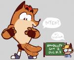 2_penises activision anthro bandicoot brother_(lore) chalkboard clothing coco_bandicoot crash_bandicoot crash_bandicoot_(series) dialogue duo english_text erection female genitals gloves handwear humanoid_genitalia humanoid_penis information_board lovely_star male mammal marsupial multi_genitalia multi_penis penis sibling_(lore) sister_(lore) solo_focus text