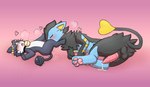 animal_genitalia animal_penis balls bell bell_collar beta_pokemon_(species) beta_pokemon_games blush bodily_fluids collar cunnilingus digital_media_(artwork) duo erection felid feline female feral fur generation_4_pokemon genital_fluids genitals gradient_background heart_symbol looking_pleasured luxray male male/female mammal nintendo open_mouth oral pawpads paws penile_spines penis pokemon pokemon_(species) pokemon_gold_beta rayn_luxray rinrin_(pokemon_gold_beta) rymherdier rynring sex shaking signature simple_background tail tongue trembling vaginal vaginal_fluids