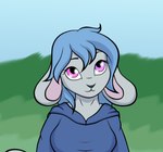 akell anthro april_(bunsheep) blue_hair female female_anthro floppy_ears hair heterochromia pink_eyes purple_eyes solo