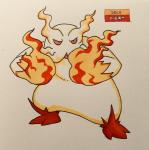 2018 3_toes abomasnow alternate_color ambiguous_gender angry biped english_text eyebrows fakemon featureless_crotch feet fighting_pose fire firefightdex front_view full-length_portrait generation_4_pokemon hi_res humanoid leg_markings looking_away marco_fanjul marker_(artwork) markings mixed_media multicolored_body nintendo not_furry nude open_mouth overweight overweight_ambiguous overweight_humanoid pen_(artwork) pink_eyes pokemon pokemon_(species) portrait pose pupils red_body shadow simple_background slit_pupils socks_(marking) solo standing text toes toony traditional_media_(artwork) two_tone_body white_background white_body