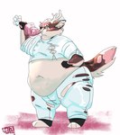 absurd_res alternate_version_at_source anthro antlers belly big_belly brown_body brown_fur button_(fastener) canid canine cheek_tuft chef_hat chef_uniform clothing countershade_face countershade_fur countershade_torso countershading deep_navel dipstick_tail eating eyebrows facial_tuft fox fur hair hat headgear headwear hi_res holding_object holiday_(holidaysoftfox) horn huge_belly inner_ear_fluff male male_anthro mammal markings moonshinemitch navel obese overweight piping_bag prick_ears solo tail tail_markings tuft