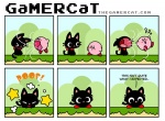 alien ambiguous_gender black_body black_fur comic domestic_cat english_text felid feline felis fur gamercat_(character) grid_layout inhale kirby kirby_(series) mammal nintendo samantha_whitten six_frame_image star tail text the_gamercat transformation waddling_head