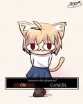 4:5 :3 animal_humanoid awlowl blonde_hair blue_bottomwear blue_clothing blue_skirt blush blush_lines boots bottomwear brown_boots brown_clothing brown_footwear cat_humanoid cat_smile clothing dark_souls digital_media_(artwork) domestic_cat felid felid_humanoid feline feline_humanoid felis female footwear fromsoftware front_view hair hands_behind_back hi_res highlights_(coloring) humanoid inner_ear_fluff leaning leaning_forward legs_together light_body light_skin looking_at_viewer looking_up looking_up_at_viewer mammal mammal_humanoid neco-arc neco_spirit pupils question_mark red_pupils shaded shoes signature simple_background skirt solo summon_this_phantom sweater tail text_box text_box_prompt tiptoes topwear tsukihime tuft type-moon white_background white_clothing white_inner_ear_fluff white_sweater white_topwear yellow_tail