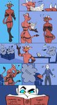 2023 60percentscalie andromorph anthro book clothed clothing comic demon dragon duo english_text genitals hi_res horn human intersex kissing lol_comments male mammal mythological_creature mythological_scalie mythology nude pussy scalie simple_background spade_tail standing tail taxes text