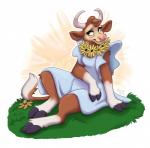 2019 anthro borden_milk bovid bovine cattle clothed clothing elsie_the_cow female fur hair hi_res horn mammal orlandofox simple_background solo