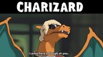 16:9 blonde_hair char_aznable charizard cosplay english_text ergomancy eyewear feral generation_1_pokemon gundam hair hi_res i_came_here_to_laugh_at_you male meme mobile_suit_zeta_gundam nintendo orange_body pokemon pokemon_(species) solo sunglasses text white_hair widescreen wings