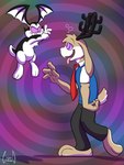 Rating: s
ID: 5452912
Date: 2025-03-24 03:32:19 -0400
Status: active
Score: 8
2018 abstract_background absurd_res anthro antlers asher_(caine_latrans) black_antlers black_body black_bottomwear black_clothing black_ears black_eyes black_fur black_pants black_tail blue_clothing blue_topwear blue_vest bottomwear brown_body brown_ears brown_fur brown_hair brown_nose brown_tail buckteeth bunnicula bunnicula_(series) clothed clothing digital_media_(artwork) duo flying fur gesture grin hair hand_gesture head_wings hi_res horn hypnosis hypnotic_eyes jackalope lagomorph leporid long_ears male mammal mind_control multicolored_body multicolored_fur necktie open_mouth open_smile pants pink_sclera purple_sclera rabbit red_necktie ringed_eyes scut_tail shirt short_tail side_view signature smile soul-silver-dragon spiral_background tail teeth tongue tongue_out topwear two_tone_body two_tone_fur two_tone_tail unusual_wing_placement vampire vest white_body white_clothing white_fur white_nose white_shirt white_tail white_topwear wings post #5452912