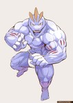 abs anthro asian_clothing big_muscles clothed clothing east_asian_clothing etezarumonkey fundoshi fundoshi_only generation_1_pokemon hi_res japanese_clothing looking_at_viewer machoke male muscular nintendo pokemon pokemon_(species) scales smile solo topless underwear underwear_only