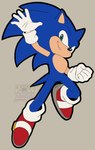 2023 absurd_res anthro belly blue_body blue_fur clothing eulipotyphlan footwear fur gloves green_eyes handwear hedgehog hi_res jumping looking_at_viewer male mammal nowykowski7 red_clothing red_footwear red_shoes sega shoe_buckles shoes simple_background smile solo sonic_the_hedgehog sonic_the_hedgehog_(series) tan_background tan_belly tan_body tan_fur tan_inner_ear watermark white_clothing white_gloves white_handwear