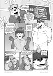 anthro ball_fondling balls bear blindfold blush canid canine canis catsudon comic dialogue domestic_dog english_text flaccid fondling foreskin gameshow genitals handjob hi_res humanoid_genitalia humanoid_penis licking licking_lips male male/male mammal monochrome mostly_nude nipples nude overweight overweight_male penile penis polar_bear sex smile text tongue tongue_out url ursine