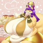 1:1 anthro big_breasts breasts canid canine cattle-fox_god_hathor clothing concon-collector cow_horns_crown cowbell crown eating egg egyptian egyptian_clothing egyptian_headdress female food fox headdress headgear headwear heart_symbol huge_breasts hyper hyper_breasts mammal no3512 obese obese_anthro obese_female official_art overweight overweight_anthro overweight_female radiant_crown solo