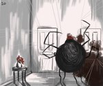 ambiguous_gender anthro arachnid arthropod arthropod_webbing black_body black_fur blood bodily_fluids detailed_background door fur hi_res mr._spider solo spider the_magnus_archives twistyblitzy