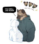 Rating: s
ID: 5552625
Date: 2025-05-06 09:18:24 -0400
Status: active
Score: 93
amber_eyes anthro black_nose brown_body brown_fur clothed clothing do72k duo_focus english_text facial_scar fur furryjohnspitt_(editor) green_eyes group hard_translated hi_res hoodie human hyena kemono male male/male mammal markings military mobian_(do72k) moroca notched_ear pupils scar simple_background size_difference slit_pupils smell spots spotted_body spotted_fur spotted_hyena standing_behind surprise tanshi text third-party_edit topwear translated translation_edit translucent post #5552625