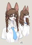 2024 anthro athletic_wear braided_hair braided_pigtails breasts brown_body brown_fur brown_hair canid canine canis clothed clothed_anthro clothed_female clothing digital_media_(artwork) domestic_dog eyewear female female_anthro fur glasses gym_uniform hair hi_res ibigawa_shiena inukoro_(kikurage) japanese_text kemono kikurage long_hair looking_at_viewer mammal multicolored_body multicolored_fur multiple_images pigtails pink_nose portrait school_uniform small_breasts solo text two_tone_body two_tone_fur uniform wearing_glasses white_body white_fur