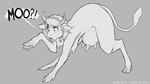 16:9 animal_noises anthro_to_feral bell bovid bovine breasts breasts_and_teats busty_feral cattle changeling_tale digital_drawing_(artwork) digital_media_(artwork) english_text female feral greyscale hooves horn mammal marion_(changeling_tale) monochrome mooing nipples solo tail teats text transformation udders watsup widescreen