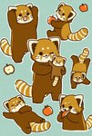 2024 ailurid apple biped black_eyes black_nose brown_body chibi dot_eyes eating eyes_closed feral food fruit hi_res kemono mammal one_eye_closed plant plushie red_panda shi_nominmin simple_background sitting solo