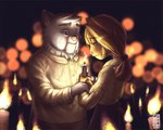 2020 5:4 anthro barong_(clothing) blonde_hair blue_eyes blurred_background bobby_bastion bokeh candle candlelight candlestick depth_of_field detailed digital_drawing_(artwork) digital_media_(artwork) domestic_cat duo elsa_bastion eye_contact felid feline felis female hair half-length_portrait hand_holding holding_object intraspecies lackadaisy light looking_at_another looking_at_partner male male/female mammal night notxtwhiledrive portrait sad somber tied_hair