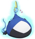 ambiguous_gender belly big_belly blue_body blue_skin blue_tail feral fin generation_8_pokemon heart_symbol hi_res huge_belly hyper hyper_belly inteleon nintendo overweight pokemon pokemon_(species) simple_background solo tail tongue tongue_out white_background yellow_eyes