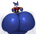 2024 absurd_res animal_crossing anthro bedroom_eyes big_butt biped blush bottomless butt clothed clothing digital_media_(artwork) domestic_cat felid feline felis hi_res huge_butt huge_hips huge_thighs hyper hyper_butt hyper_hips hyper_thighs male mammal narrowed_eyes nintendo rear_view rover_(animal_crossing) schplingnops seductive simple_background smile solo sweater thick_thighs topwear wide_hips