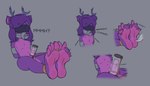 5_toes 7:4 absurd_res anthro bdsm blindfold bondage bound claws countershade_feet countershading deer english_text feet foot_fetish foot_focus gag gagged ghost hair haitbe hatie hi_res male mammal muffled_speech penile penis_milking purple_body purple_hair soles solo spirit text tickle_fetish tickle_torture tickling tickling_feet toe_claws toe_restraints toes toes_tied