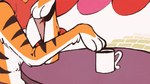 2024 animated anthro biped drinking_coffee felid frame_by_frame fur iggy_(ignorethisthanks) ignorethisthanks male mammal orange_body orange_fur pantherine slim_anthro slim_male solo tagme tiger white_body white_fur