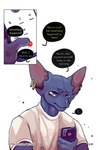 2:3 bastriw cellphone clothing comic dialogue domestic_cat electronics end_page english_text felid feline felis hairless hairless_cat hi_res male mammal pato_(bastriw) phone purple_eyes sad simple_background spanish_text sphynx_(cat) text tragedy white_background