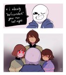 Rating: s
ID: 4765612
Date: 2024-05-06 05:40:29 -0400
Status: active
Score: 62
ambiguous_gender animated_skeleton blue_clothing blue_sweater blue_topwear bodily_fluids bone brown_hair chara_(undertale) cinclyn clothing comic compression_artifacts deltarune dialogue digital_drawing_(artwork) digital_media_(artwork) english_text frisk_(undertale) gaze green_clothing green_sweater green_topwear group hair hi_res human humanoid kris_(deltarune) male mammal nervous nervous_sweat one_eye_closed pattern_clothing pattern_sweater pattern_topwear red_eyes sans_(undertale) simple_background skeleton smile speech_bubble stare striped_clothing striped_sweater striped_topwear stripes sweat sweater text topwear undead undertale undertale_(series) upper_body watermark wink post #4765612