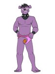 2024 3:4 5_fingers 5_toes anthro balls biped black_hair chastity_cage chastity_device clothing clothing_pull collar feet fingers front_view fuze generation_2_pokemon genitals gold_(metal) gold_chastity_cage gold_chastity_device granbull grin hair hi_res jockstrap male navel nintendo nipples nude penis pink_clothing pink_jockstrap pink_underwear plantigrade pokemon pokemon_(species) pokemorph presenting presenting_penis purple_balls purple_body purple_eyes purple_nipples purple_skin simple_background smile solo standing studded_collar studs stylized_chastity_cage toes underbite underwear underwear_pull white_background