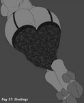 anthro auri_(thehuskylord) big_breasts bovid breasts butt butt_focus caprine clothing cloven_hooves facial_hair female goat hi_res hooves horn kinktober lacing legwear lingerie lying mammal monochrome simple_background solo stockings thehuskylord