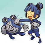 1:1 alternate_species blue_hair bottomwear clothing cosplay duo eyes_closed female footwear generation_1_pokemon gloves hair handwear hitec human humanized mammal nintendo open_mouth pokemon pokemon_(species) poliwhirl punch shirt shoes short_hair shorts topwear violence waddling_head