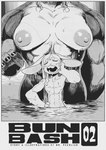 2023 5_fingers abs anthro areola arms_bent big_areola big_breasts big_ears big_mouth_(anatomy) big_muscles big_nipples biped black_and_white black_nails black_text breasts breasts_apart bun_bash circle_eyebrows colored_nails comic cover cover_art digital_media_(artwork) duo english_text eyebrows eyes_closed faceless_anthro faceless_character faceless_female female fingernails fingers front_view glistening glistening_areola glistening_nipples gynomorph_(lore) hair hand_on_face hand_on_hip hand_on_own_face hand_on_own_hip hare hi_res humanoid_hands imminent_sex lagomorph leporid long_hair male mammal monochrome muscular muscular_arms muscular_female muscular_male nails nipples nude nude_anthro nude_female nude_male open_mouth partially_submerged peculiart rabbit ruth_(peculiart) standing standing_in_water stig_(peculiart) teeth text thick_arms thick_neck thick_thighs title vein veiny_muscles water water_drop water_ripple wet wet_body wet_hair