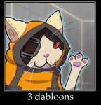 Rating: s
ID: 5592462
Date: 2025-05-23 09:48:54 -0400
Status: active
Score: 45
2025 3_fingers :3 ambiguous_gender arc_system_works artist_name beastkin blazblue boke_(artist) caption claws clothed clothed_feral clothing dabloons_(meme) digital_media_(artwork) eye_patch eyewear felid feline feral fingers glowing hi_res hoodie humor inside jubei_(blazblue) looking_at_viewer mammal meme number pawpads paws pink_nose pink_pawpads pupils raised_paw red_eyes slit_pupils solo text topwear whiskers post #5592462
