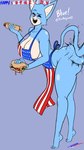 2024 4th_of_july 9:16 anthro apron areola areola_slip barefoot big_breasts big_butt blue_(torthegiant) blue_body blue_fur blush breasts burger butt butt_slap clothing domestic_cat english_text fakeryway feet felid feline felis female food fur hi_res holding_food holding_object holidays hot_dog mammal open_mouth pink_areola pink_eyes plantigrade slap slapping_self solo tail text thick_thighs tiptoes