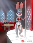 absurd_res alcohol animal_genitalia anthro beverage bikini canid canine canis clothed clothing disney duo female fox genitals hi_res judy_hopps lagomorph leporid link6432 male mammal nick_wilde penis penis_poking_out penis_tip pole rabbit red_bikini red_clothing red_fox red_swimwear sheath simple_background smile stripper stripper_pole swimwear true_fox two-piece_swimsuit under_table wide_hips zootopia