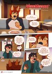 5_fingers anthro blush brown_hair canid canine canis clothed clothing comic domestic_dog duo fingers hair herpestid hi_res male mammal meerkat open_mouth open_smile rivas_(d_rivas) sharp_teeth smile spanish_text speech_bubble teeth text tongue tongue_out translated yuguni yuguni_(yuguni)