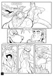 anthro antlers chokehold clothing comic deer dialogue english_text hi_res horn human line_art male mammal maurice_(nexus) monochrome muscular muscular_anthro muscular_male nexus nude open_mouth open_smile punch smile text