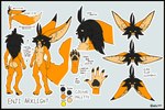 absurd_res anthro belly big_ears big_tail canid canine charcoal_beans charcoal_tongue colour_pallette cream_chest diagram digital_media_(artwork) enji_arklight fennec_fox fluffy_chest fluffy_ears fox fur hair hi_res hybrid koeru long_hair long_tail male mammal model_sheet nude orange_body orange_fur pawpads paws solo tail true_fox yellow_eyes