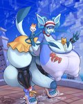 2024 alternate_species anthro anthrofied areola balls bent_over big_balls big_breasts big_butt big_penis biped blue_body bodily_fluids bottomwear breasts bulging_breasts butt cleavage clothed clothing dated dessert eeveelution english_text erection food footwear generation_4_pokemon genital_fluids genitals glaceon gynomorph hi_res hotpants huge_balls huge_breasts huge_butt huge_hips huge_penis huge_thighs hybrid hybrid_pokemon hyper hyper_balls hyper_breasts hyper_genitalia hyper_penis ice_cream intersex knee_highs knee_socks legwear nintendo nipple_outline nipples penis pokemon pokemon_(species) pokemorph precum puffy_areola puffy_nipples rosa_(pokemon) sandals shirt shoes shorts signature snao socks solo t-shirt text thick_thighs tongue tongue_out topwear wide_hips