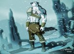 2018 abs anthro artist_name baldur_(deity) baldur_(xxsparcoxx) boots bottomwear canid canine canis clothing digital_media_(artwork) european_mythology footwear fur grey_body grey_fur male mammal multicolored_body multicolored_fur mythology norse_mythology pants shoes snow snowing solo tattoo two_tone_body two_tone_fur white_body white_fur wolf xxsparcoxx