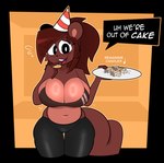 Rating: s
ID: 5421590
Date: 2025-03-09 04:46:57 -0400
Status: active
Score: 17
2024 absurd_res after_eating anthro big_breasts birthday birthday_candle black_bottomwear black_clothing bottomwear breasts brown_body brown_ears brown_fur brown_hair brown_tail buxy circle_eyebrows cleavage clothed clothed_anthro clothed_female clothing digital_drawing_(artwork) digital_media_(artwork) directional_arrow english_text eye_through_hair eyebrow_through_hair eyebrows female female_anthro fingers front_view fur hair hat headgear headwear hi_res holding_plate izzy_(buxy) looking_at_viewer mammal navel open_mouth open_smile party_hat portrait rodent round_ears sciurid shirtless shirtless_anthro shirtless_female smile solo speech_bubble tail talking_to_viewer text thigh_gap three-quarter_portrait topwear translucent translucent_hair tree_squirrel white_text post #5421590